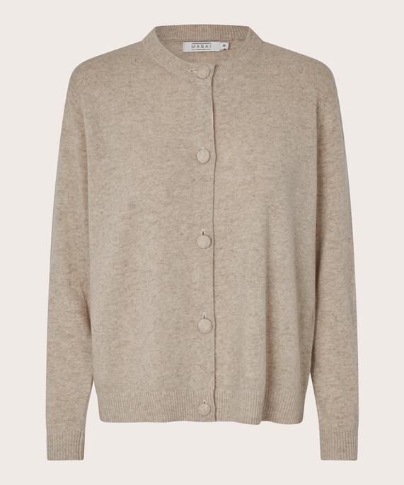 Rundhals-Cardigan aus Wollmischung, Beige melange
