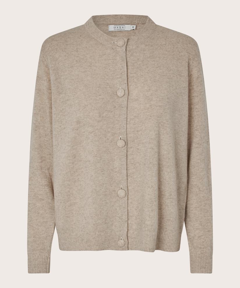 Rundhals-Cardigan aus Wollmischung, Beige melange