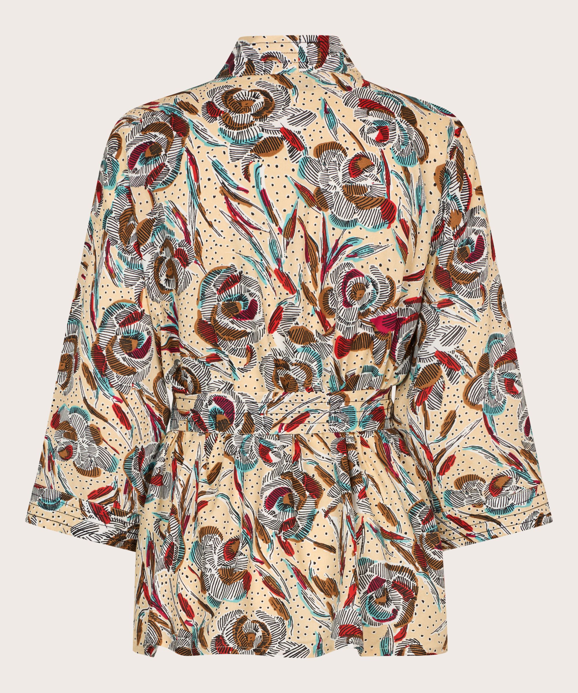 bedruckte Viskosejacke mit 3/4 Ärmeln und Gürtel, Soybean