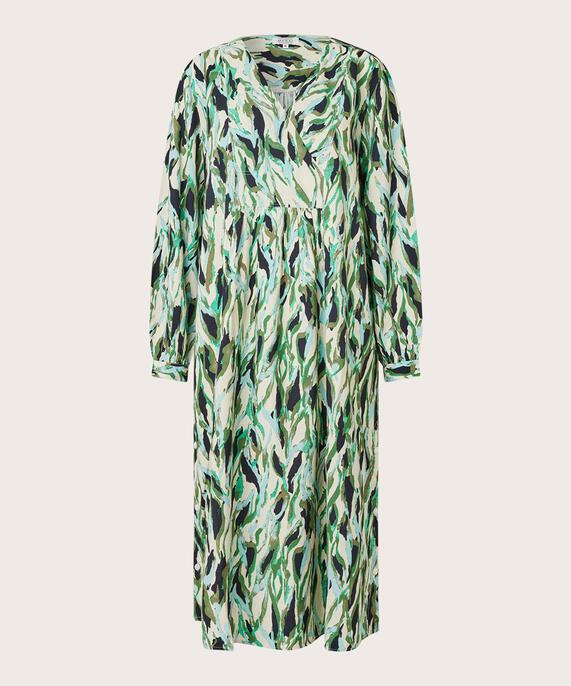 Bedrucktes Kleid mit V-Ausschnitt und Falten hinten, D. Lichen Green