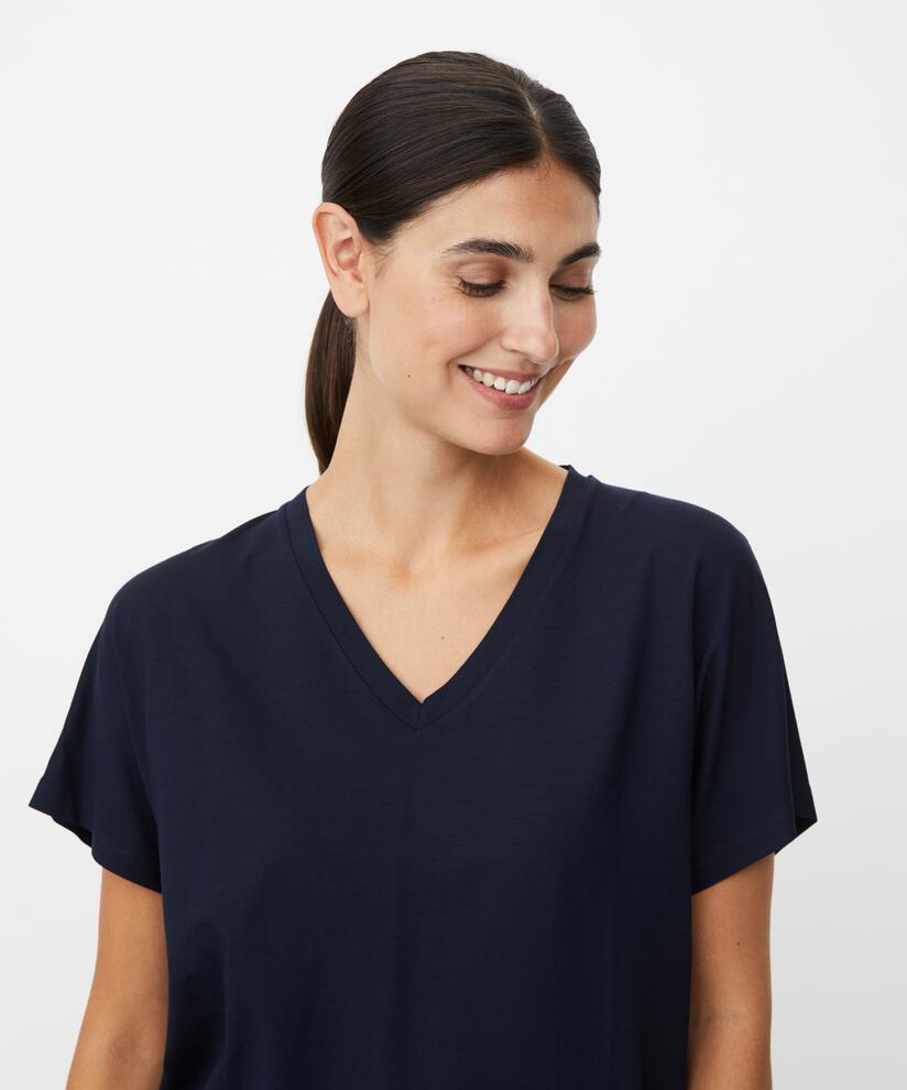 T-Shirt mit V-Ausschnitt aus weichem Jersey, Navy