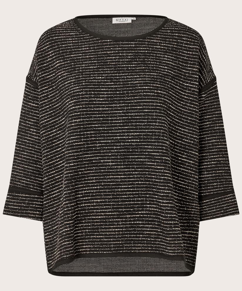 Shirt mit 3/4-Ärmeln aus strukturiertem Jersey, Black