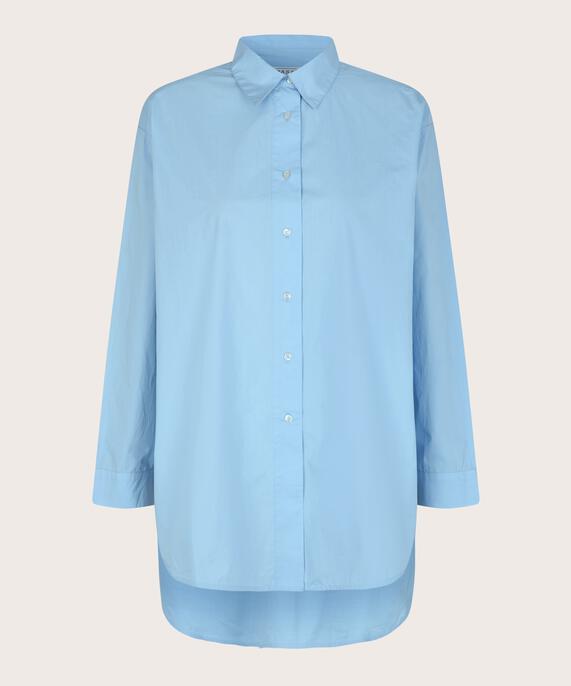 Baumwollhemdbluse Mit Abgerundeten Kanten Und Längerem Rücken, Powder Blue