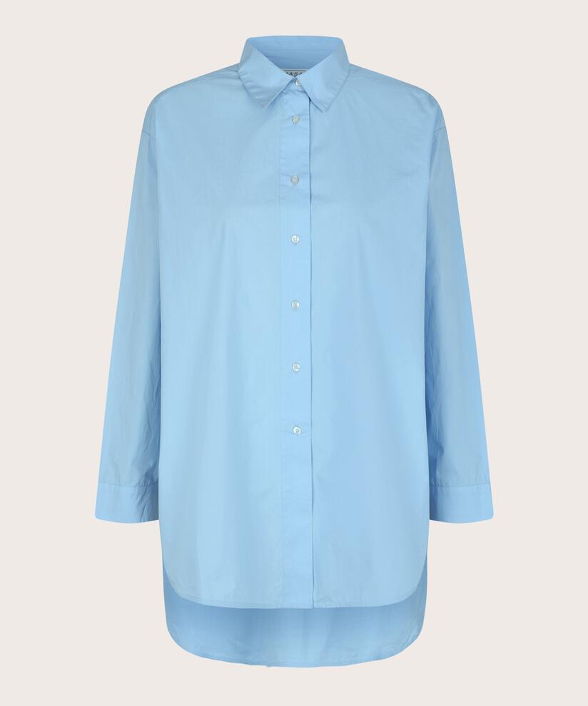 Baumwollhemdbluse Mit Abgerundeten Kanten Und Längerem Rücken, Powder Blue
