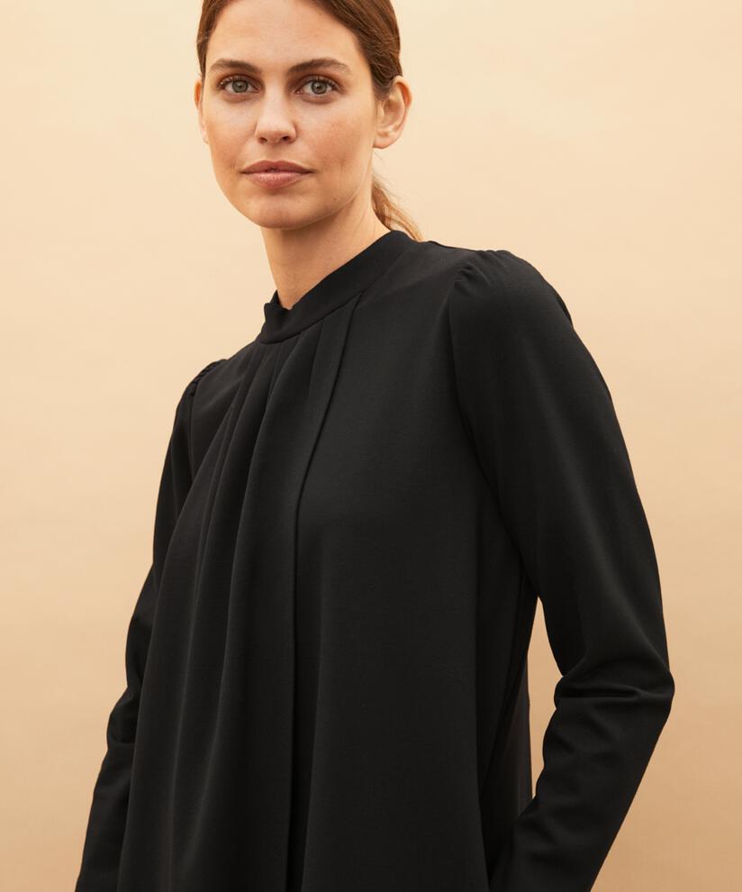 Jerseykleid mit Wickeleffekt und Drapierung, Black