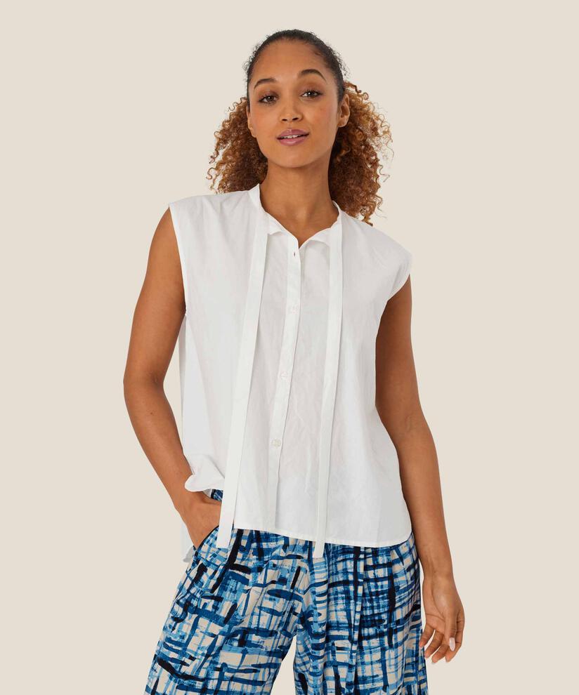 ärmelloses Baumwollhemd mit Bindebändern, White