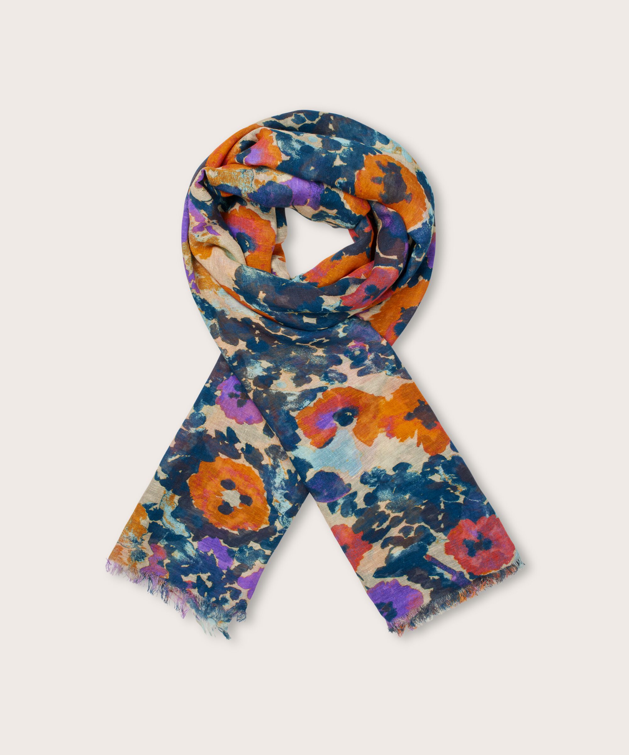 Schal mit Blumenmuster aus Baumwollmix, Meadow Violet