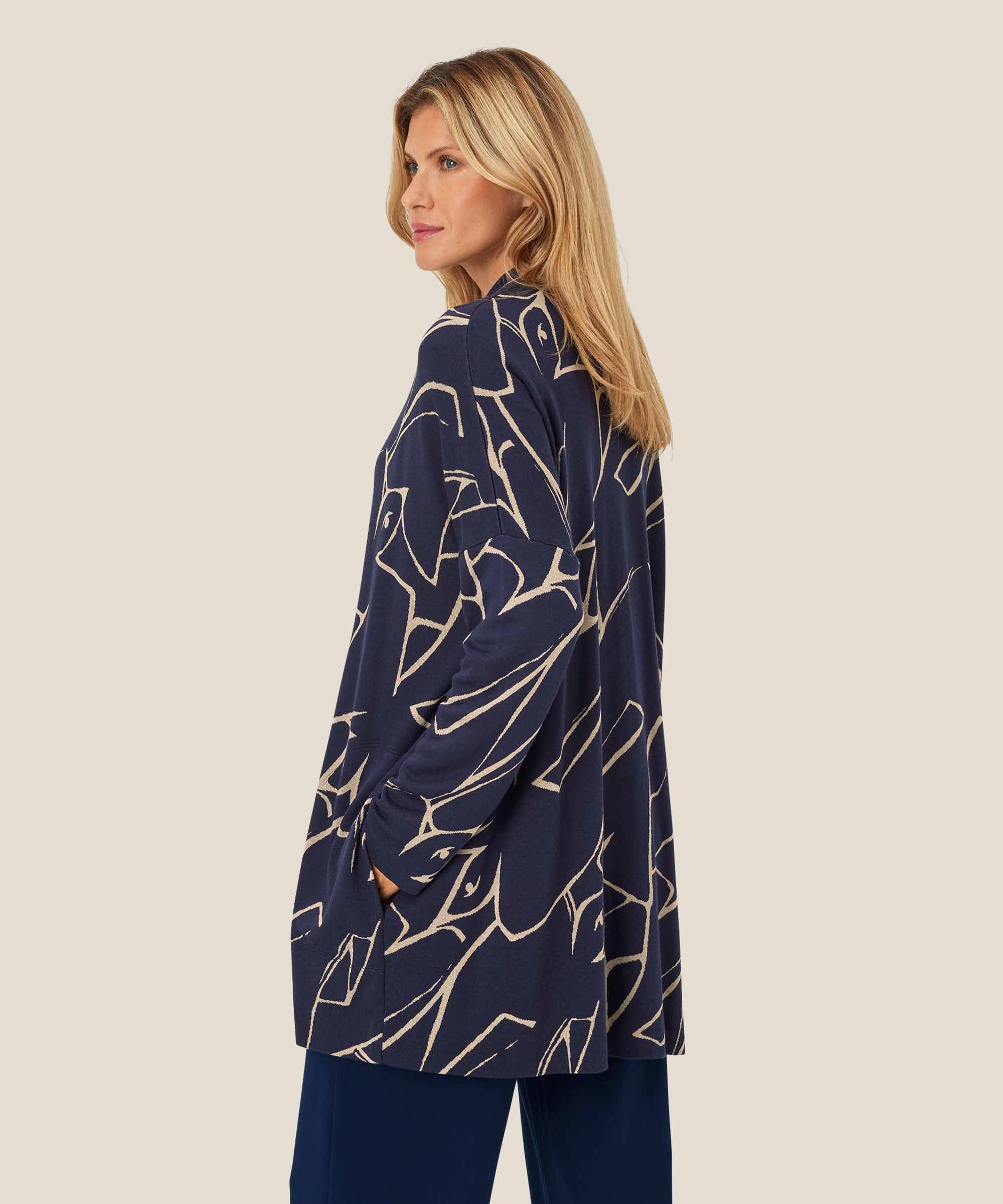 Bedruckter Jersey-Cardigan mit schmalen Ärmeln, Navy Blazer