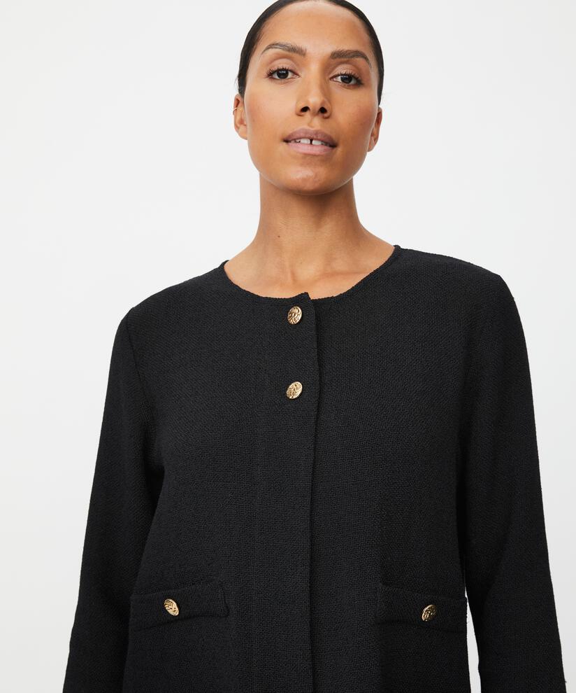 Bouclé-Jacke mit Taschen und goldenen Knöpfen, Black