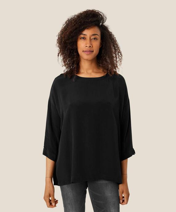 Viskosebluse Mit 3/4 Ärmeln, Black