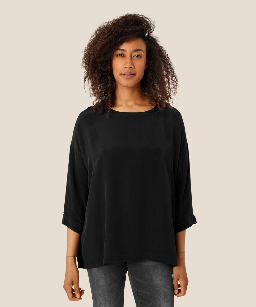 Viskosebluse Mit 3/4 Ärmeln, Black