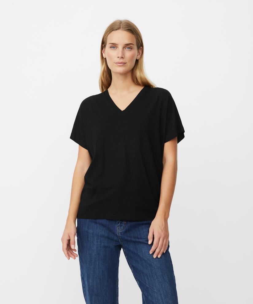 T-Shirt mit V-Ausschnitt aus weichem Jersey, Black