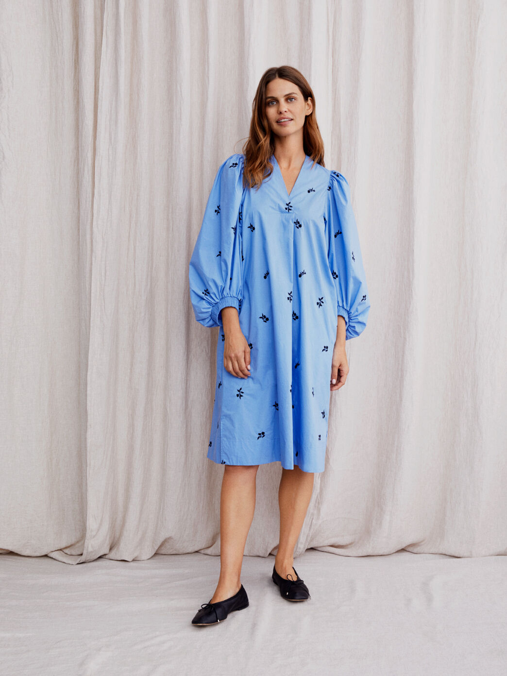 Kleid Mit Volumin&ouml;sen &Auml;rmeln Und Eingrifftaschen, Blue Bonnet