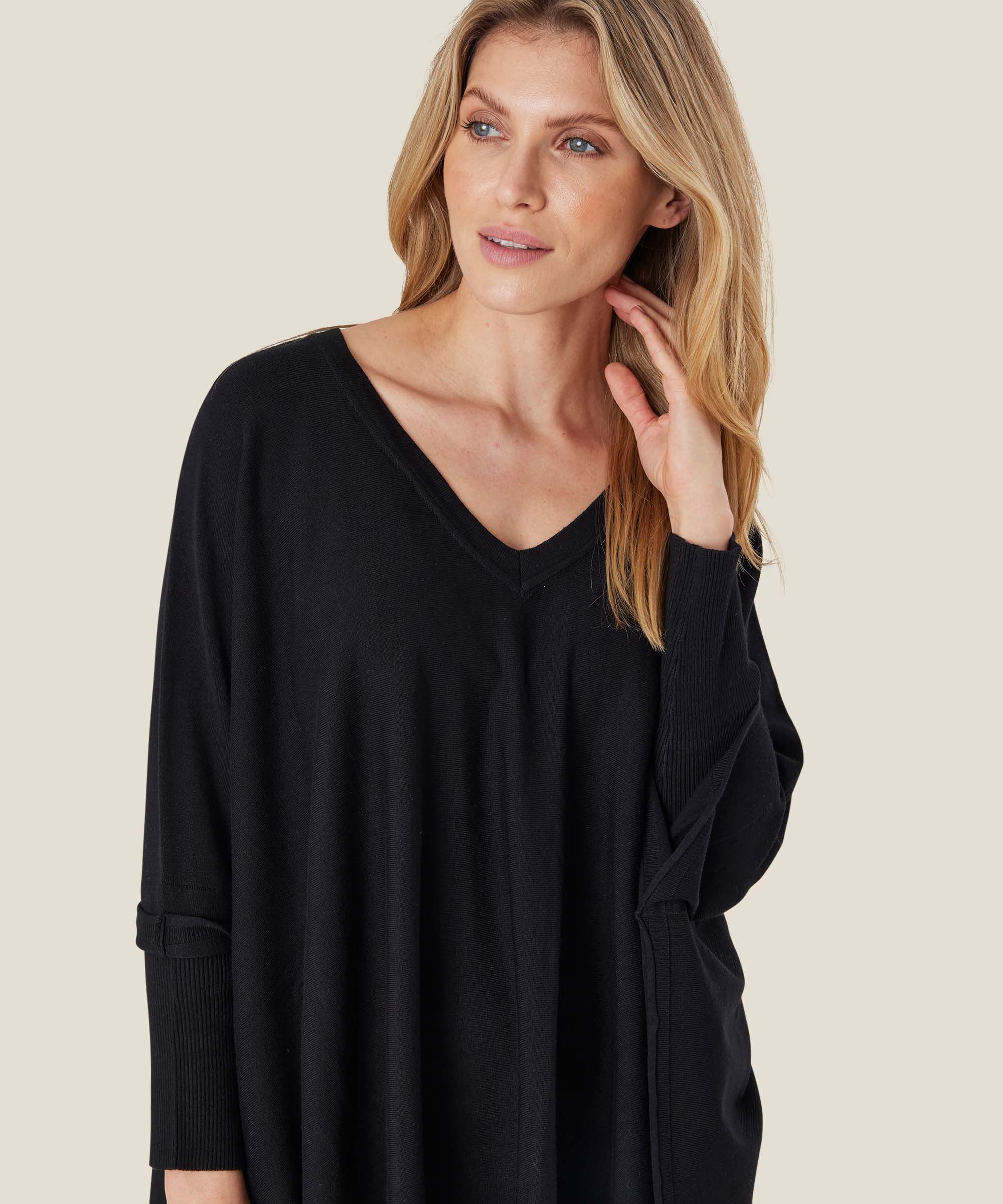 Oversize-Strickpullover mit schmalen Ärmeln, Black