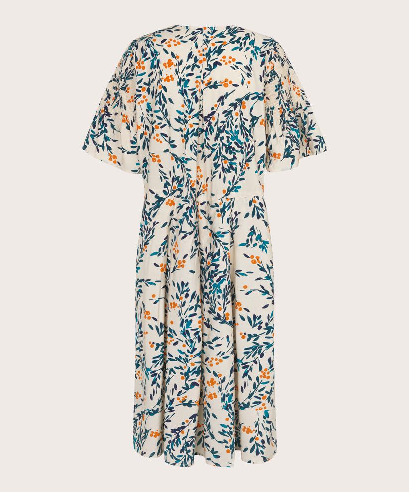 Viskosekleid mit V-Ausschnitt und Smok an den Ärmeln, Russ Orange