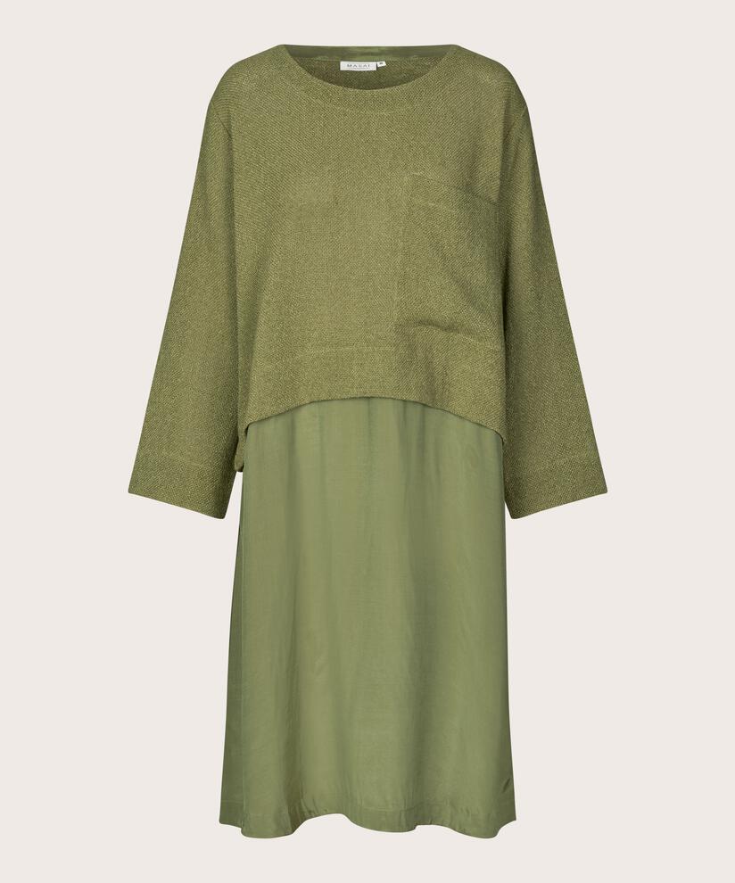 Kleid mit Bouclé-Oberteil und Viskose-Rock, Loden Green