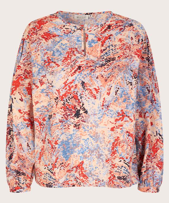 Baumwollbluse mit Knopfdetail am Hals, Orange com