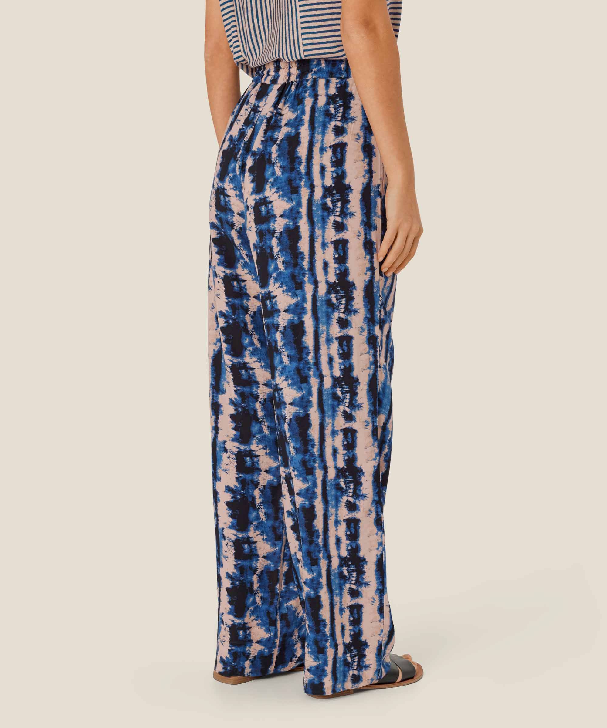 Bedruckte Viskosehose mit elastischem Bund, Navy Peony