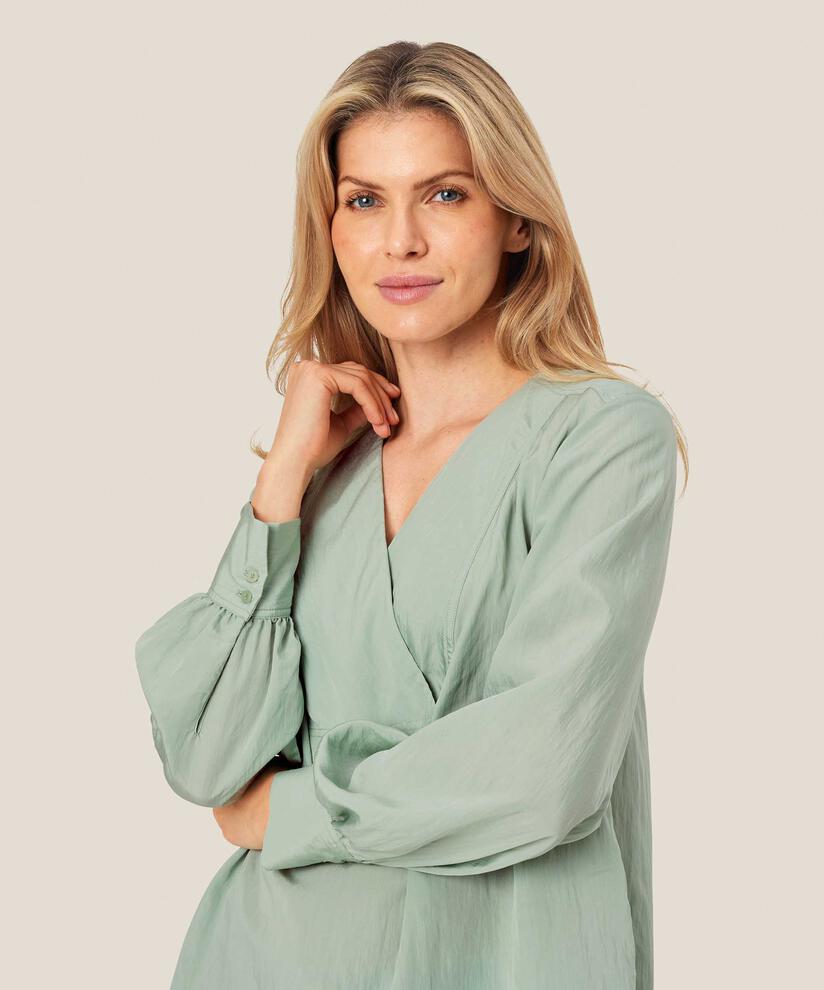 Baumwollbluse mit Wickeleffekt, Frosty Green
