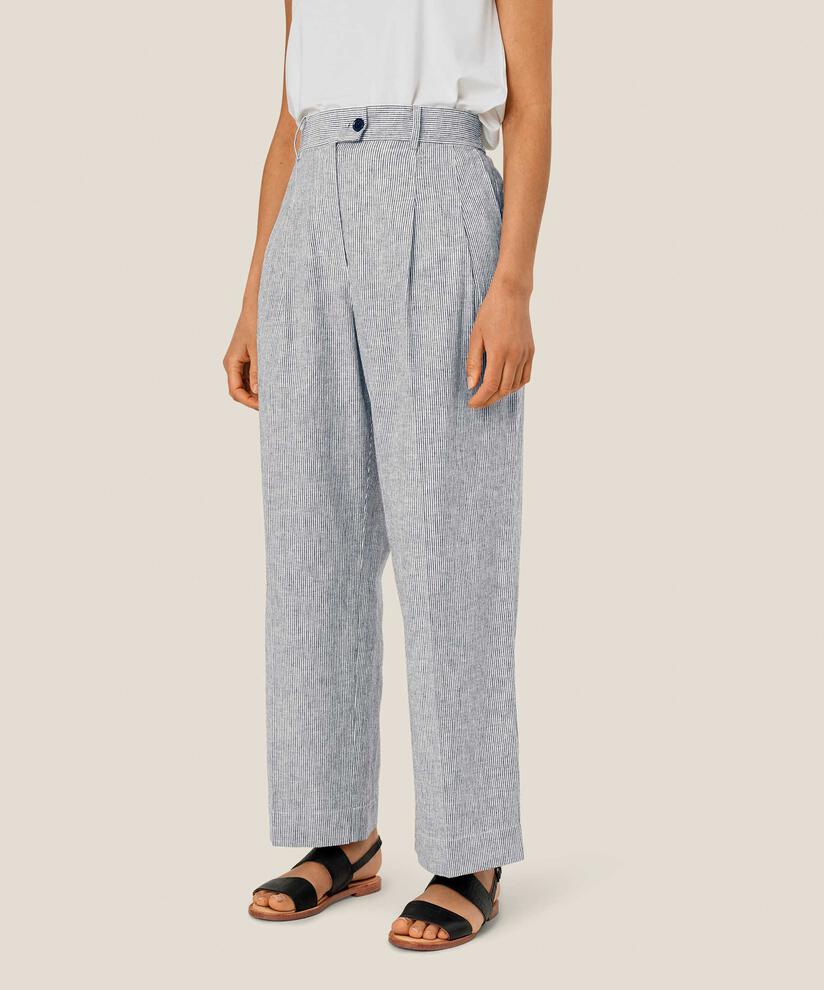 Gestreifte Hose aus Leinenmischung mit Gummizug hinten, Black