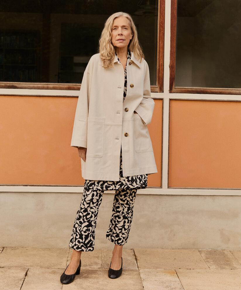 Baumwollmantel mit Knopfverschluss und großen Taschen, Oyster White