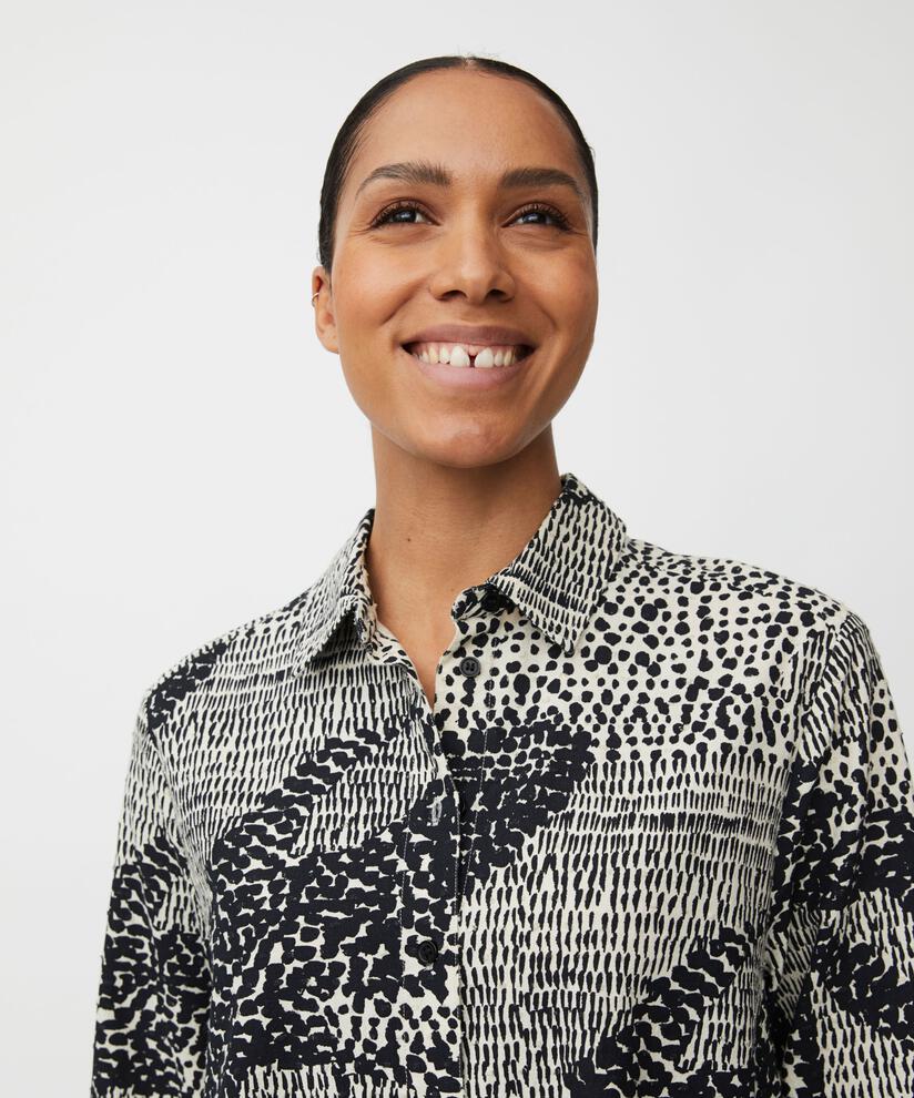 bedrucktes Baumwollshirt mit längerem Rücken, Black