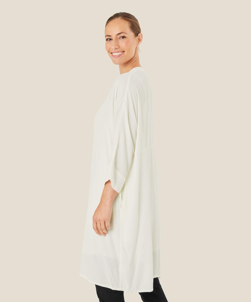 Hemdblusenkleid Aus Viskose Mit Dreiviertelärmeln, Cream
