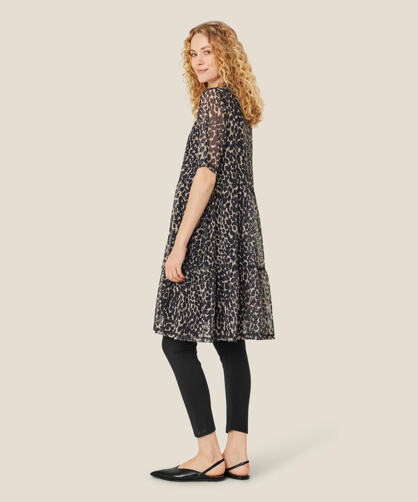 Mesh-Kleid mit Leopardenprint und kurzen Ärmeln, Black