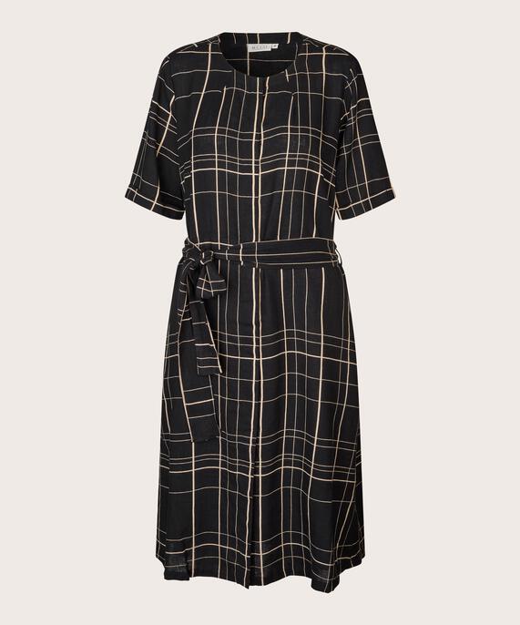 Hemdblusenkleid aus bedrucktem Leinenmix, Black