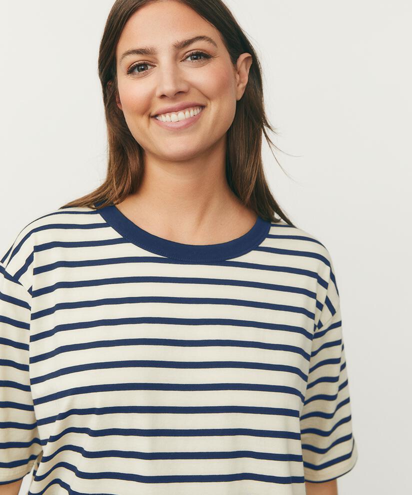 gestreiftes T-Shirt mit Rundhals, Navy Blazer