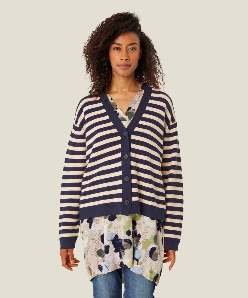 Gestreifter Cardigan aus Baumwolle, Maritime Blue