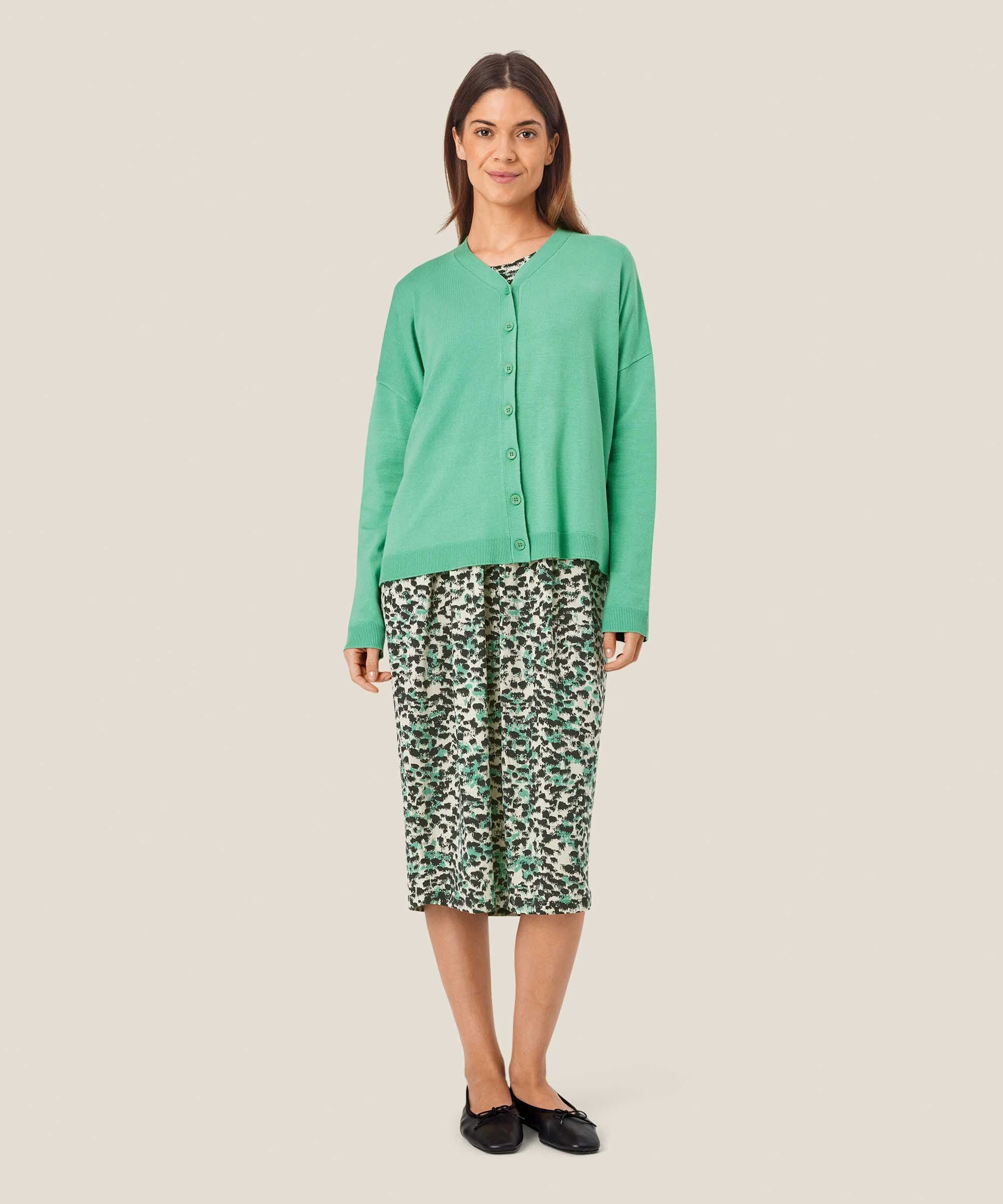 Feinstrick-Cardigan mit V-Ausschnitt, Winter Green