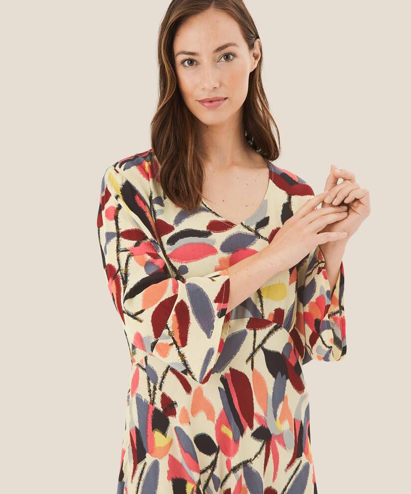Viskosekleid mit Trompetenärmeln, Calypso Coral