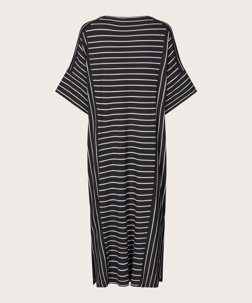 Gestreiftes Jerseykleid mit Rundhalsausschnitt, Black