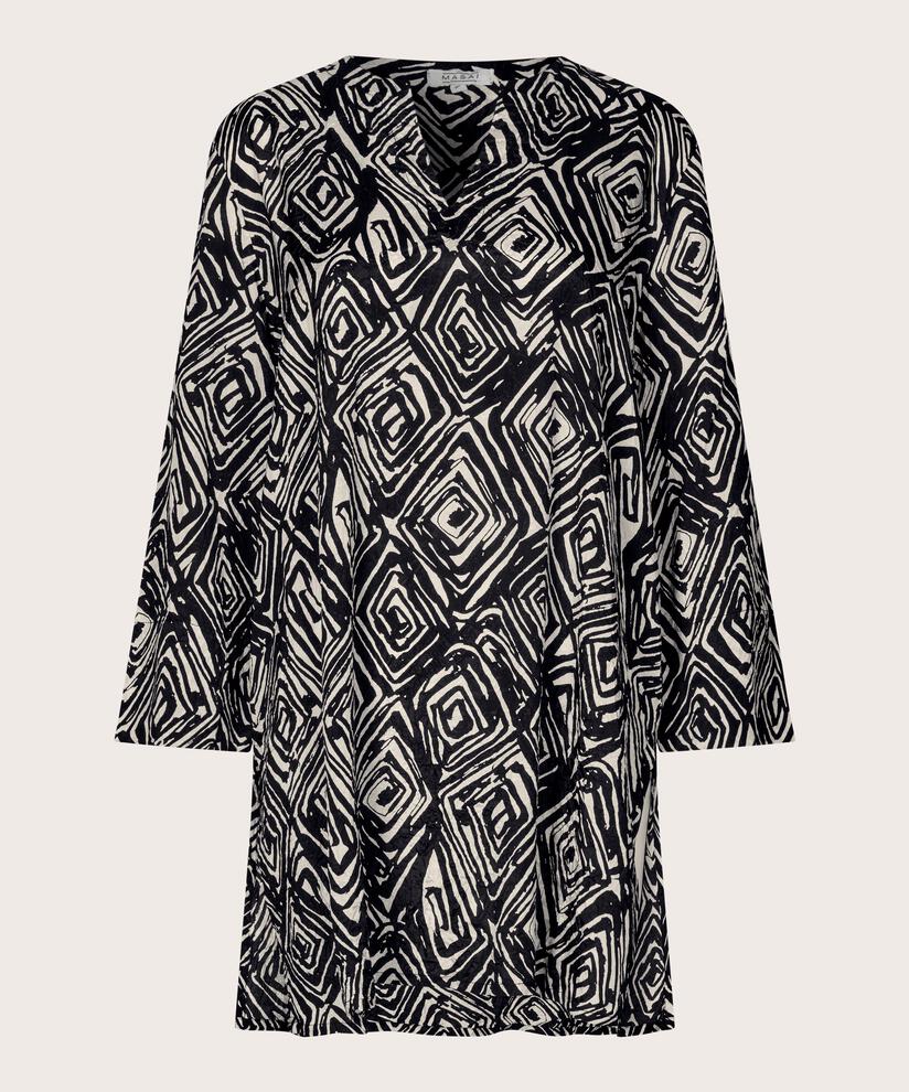Bedruckte Viskose-Tunika mit Dreiviertelärmeln, Black