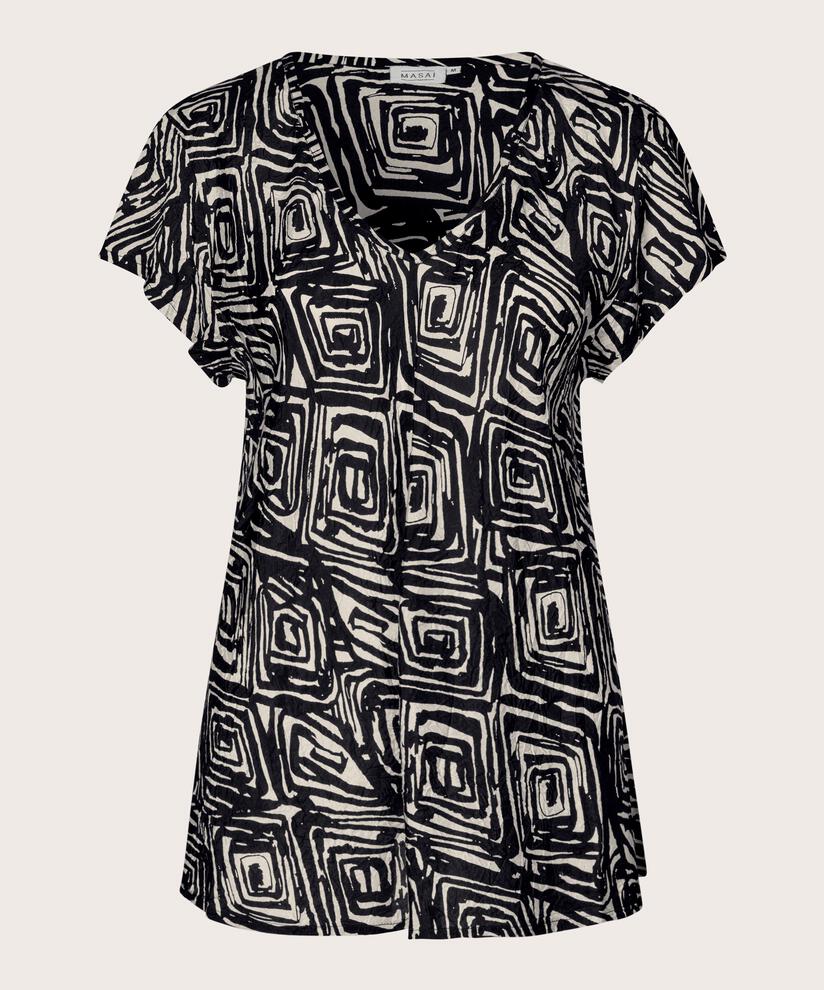 Bedrucktes Viskose-Top mit V-Ausschnitt, Black
