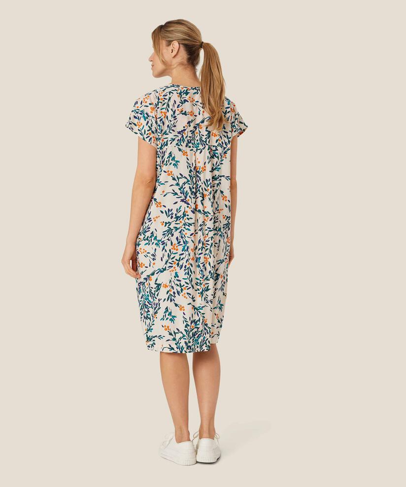 Kleid aus bedruckter Viskose mit V-Ausschnitt, Russ Orange