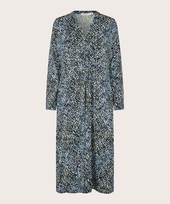 gemustertes Jerseykleid mit Eingrifftaschen und V-Ausschnitt, Proven Blue