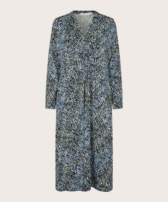 gemustertes Jerseykleid mit Eingrifftaschen und V-Ausschnitt, Proven Blue