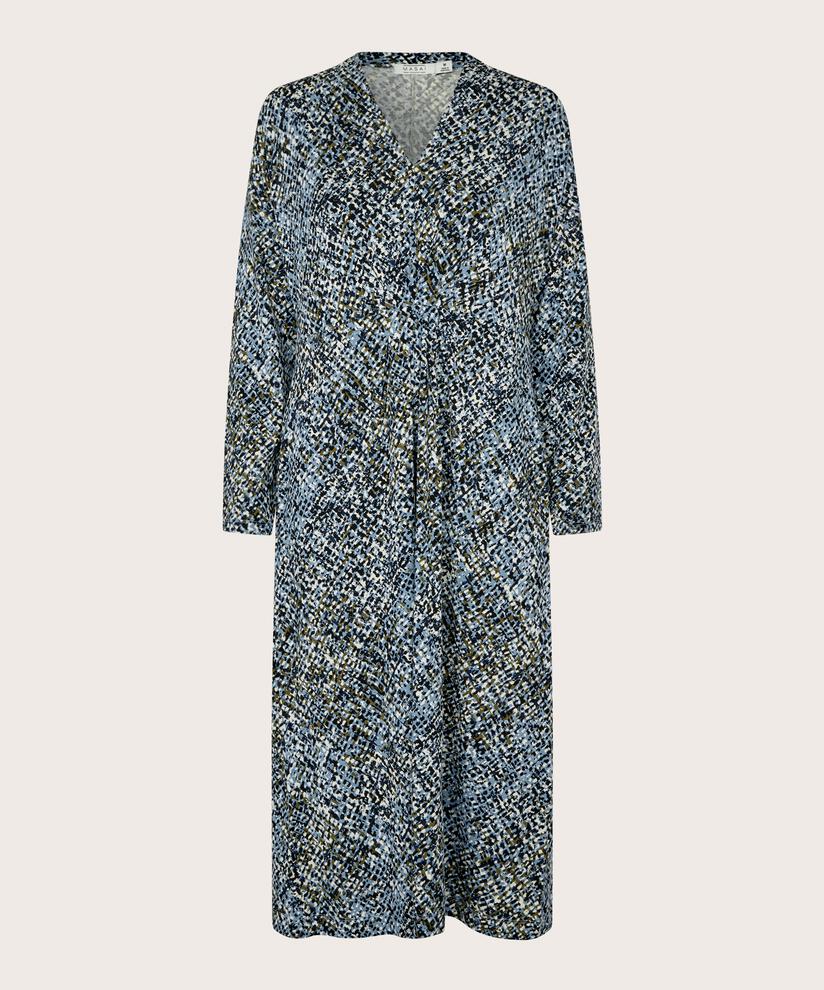 gemustertes Jerseykleid mit Eingrifftaschen und V-Ausschnitt, Proven Blue