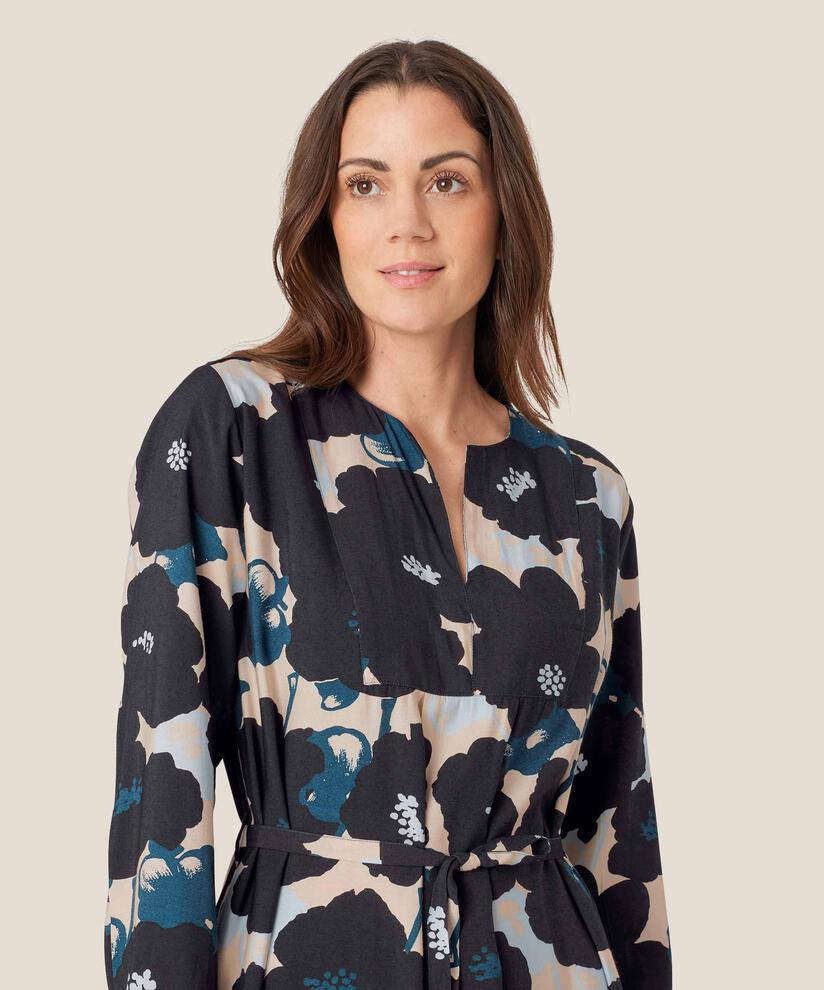 Viskosekleid mit Bindeband in der Taille, Moonlit Ocean