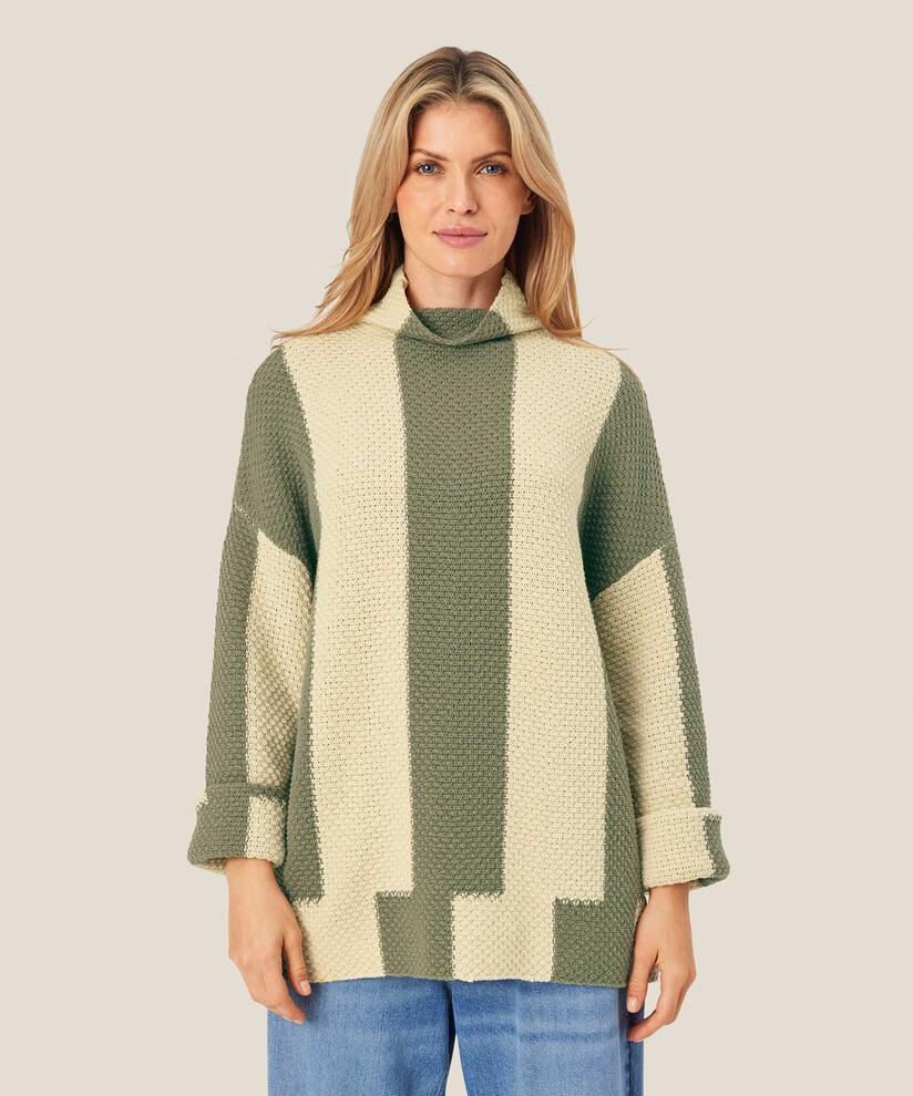 Strickpullover mit hohem Halsausschnitt und weiten Ärmeln, D. Lichen Green