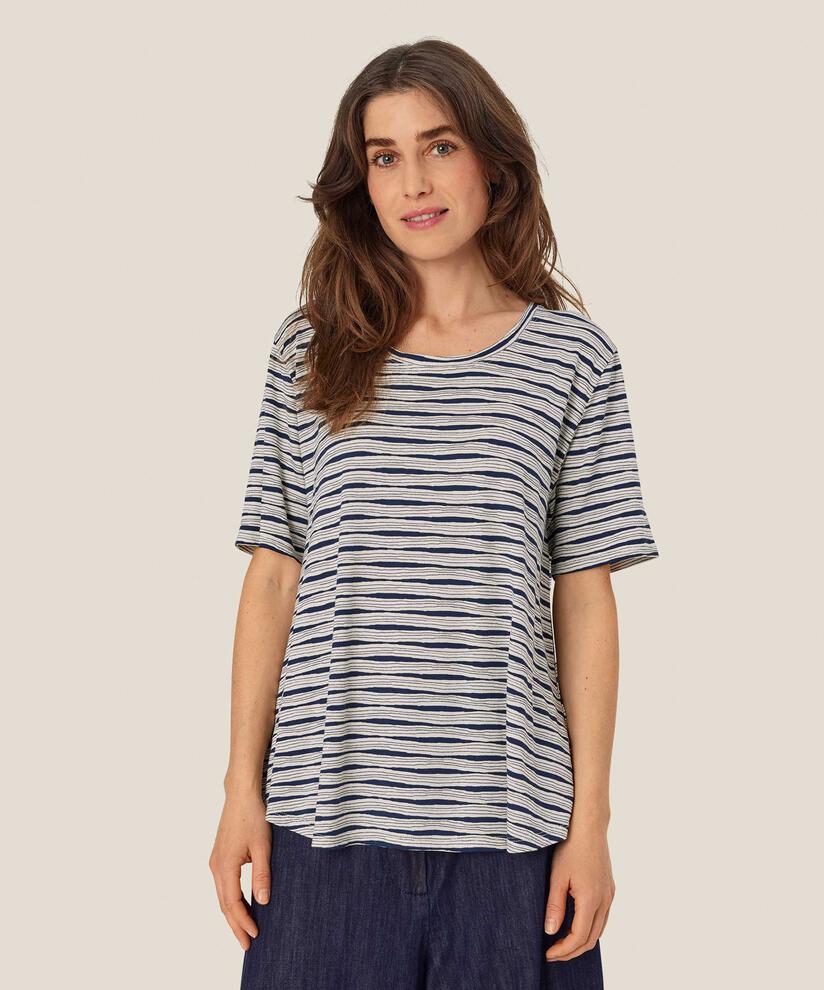 feminines gestreiftes Rundhals-T-Shirt, Mood Indigo