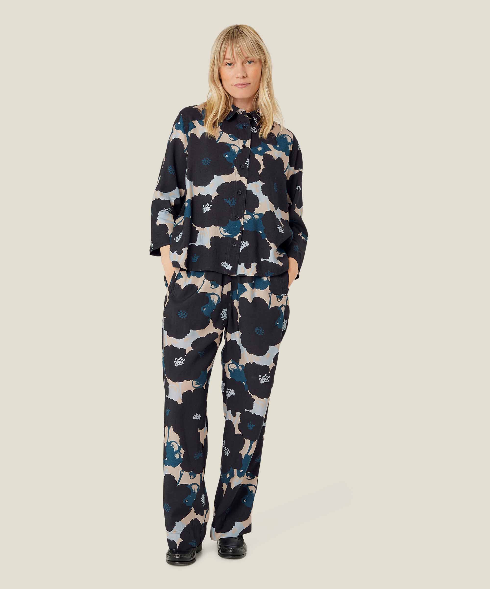 geblümtes Baumwollhemd mit 3/4-Ärmeln, Moonlit Ocean