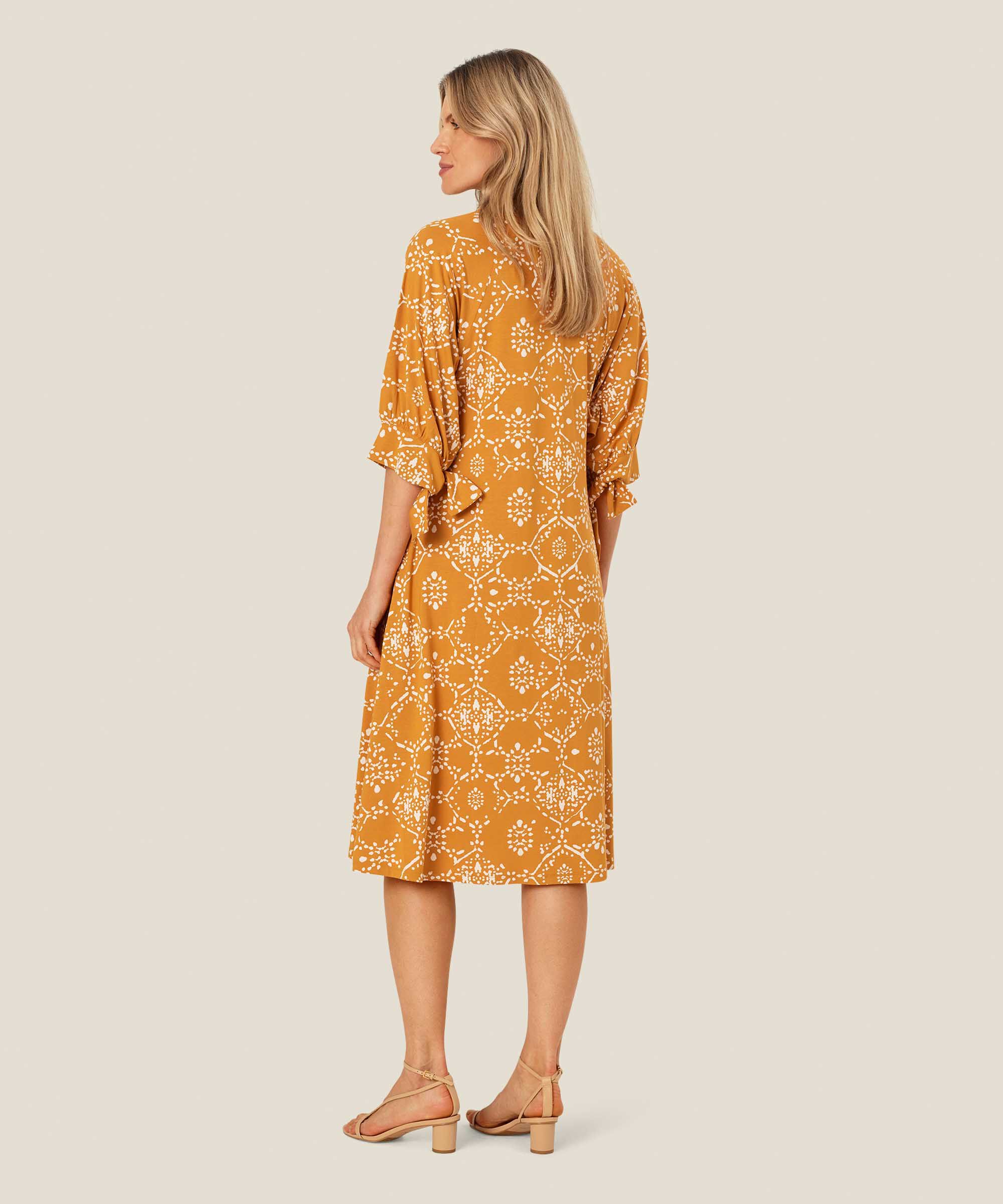 gemustertes Jerseykleid mit Rundhalsausschnitt, Inca Gold