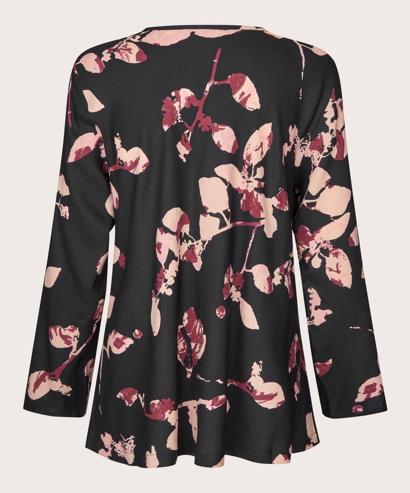 bedruckte Viskosebluse mit V-Ausschnitt, Tawny Port