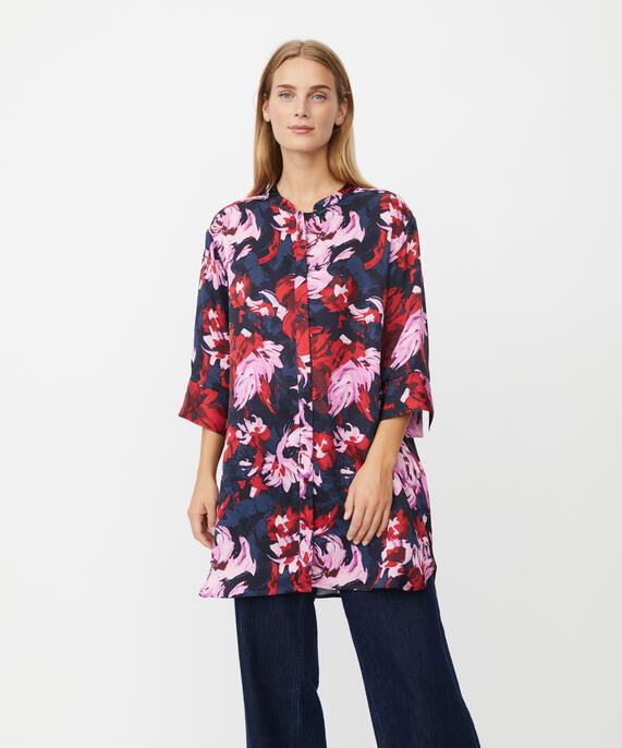 Bedrucktes Viskosehemd Mit Seitenschlitz, Scarlet Sage