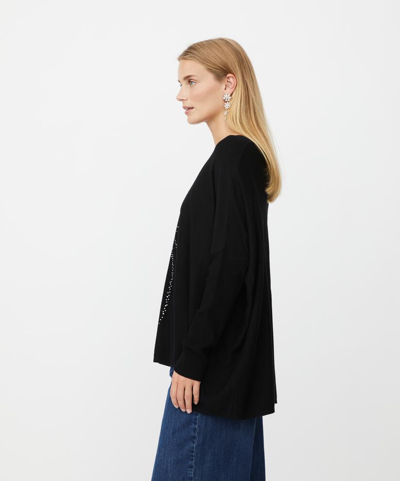weicher Strickpullover mit Strassmuster, Black