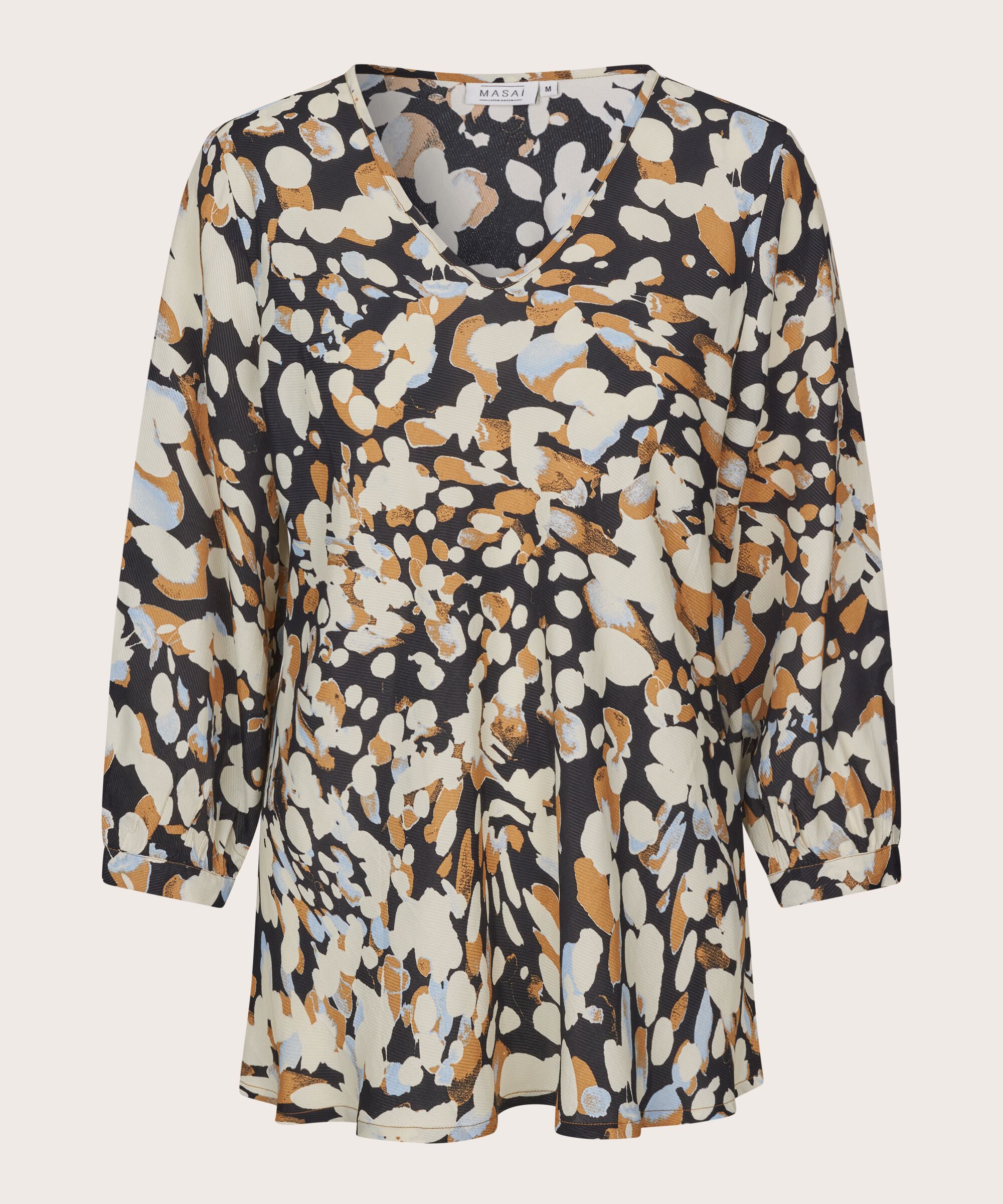 Bedruckte Viskosebluse mit V-Ausschnitt, Chipmunk