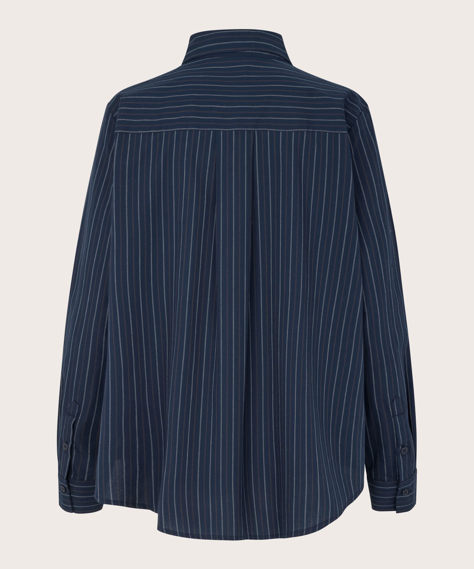 Nadelstreifen-Baumwollhemd mit längerem Rücken, Navy Blazer